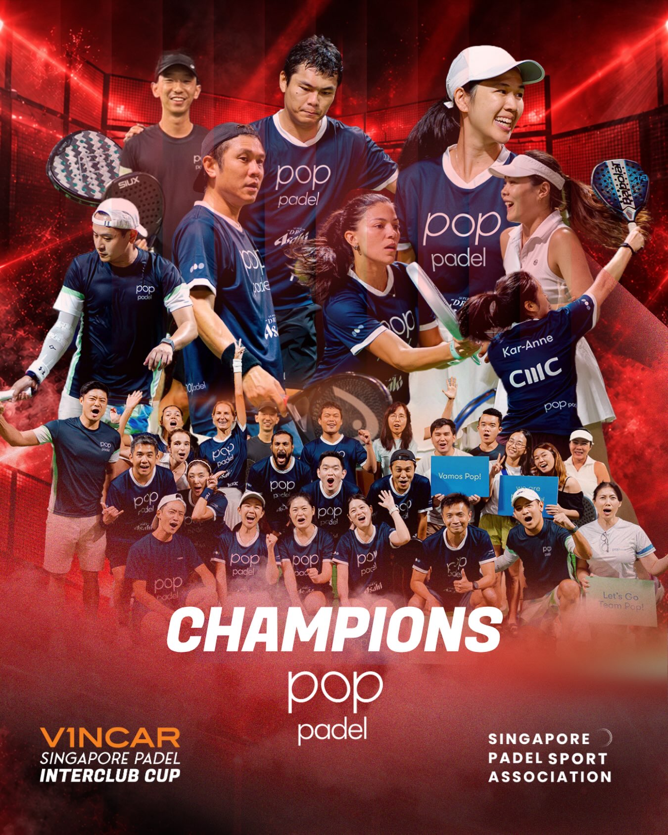 Singapore Padel InterClub Cup graphic announcing Pop Padel as 2026 champions